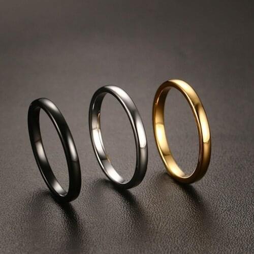 2020 Hot Fashion 2MM Thin Titanium Steel Couple Ring Simple Rose Gold Color Finger Ring For Women And Men Gifts