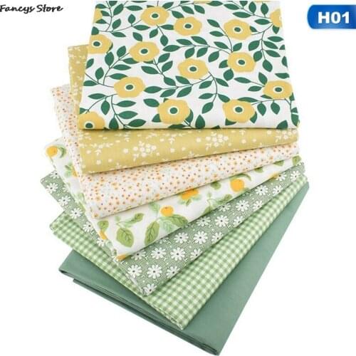 25*25cm 7-piece Twill Printed Floral Fabric Diy Handmade Patchwork Handkerchief Handmade Fabric Sun Flower Green Lattice Red Dot