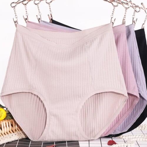 3Pcs/lot Big Size XL~6XL Women High Waist Cotton Briefs Womens Lingerie Solid Panties Striped Underpants Breathable Underwear