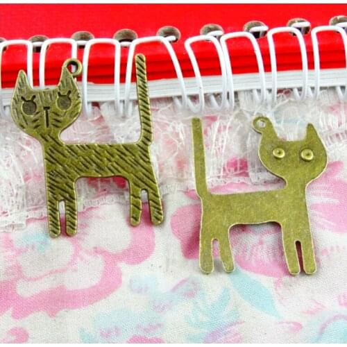 30pcs 33.2*26.2MM Vintage Cat Pendants Charm For Jewelry Making Antique Bronze Color Cat Pendants Charm Cat