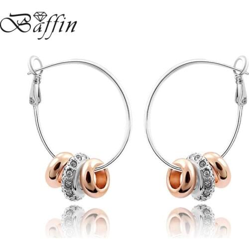 BAFFIN Round Circles Piercing Earrings Rose Gold Color Austrian Crystal Hoop Earring Christmas Jewelry Gifts For Women