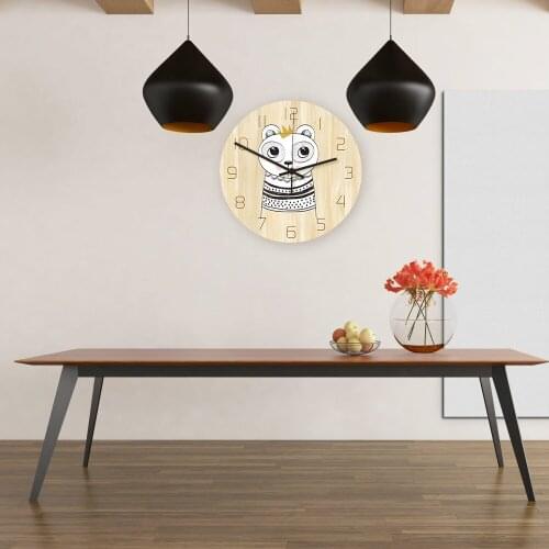 CC053 Forest Animal Cartoon Wall Clock Acrylic Wood Color Printing Clock Living Room Decoration Mute Sweep
