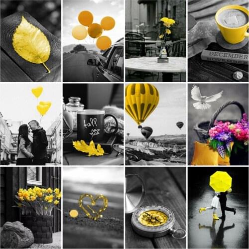 EverShine 5D Diamond Painting Landscape Picture Of Rhinestones Diamond Embroidery Black Yellow Handicrafts Mosaic Flower Set