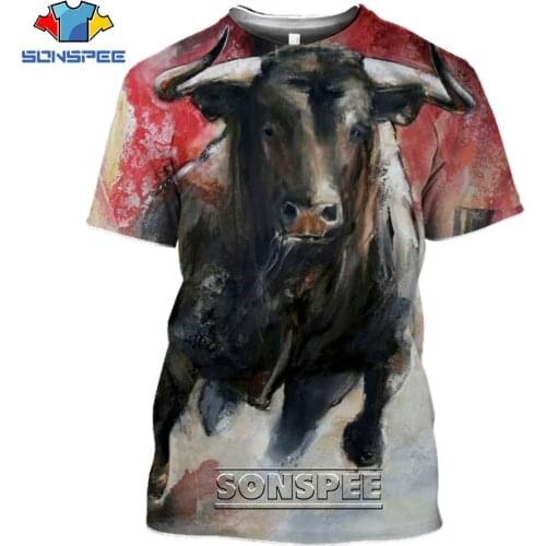 SONSPEE 3D Print Animal Bull Yak T-Shirts Women Mens Casual Hip Hop Harajuku Short Sleeve Streetwear Tees Tops Clothing Shirt