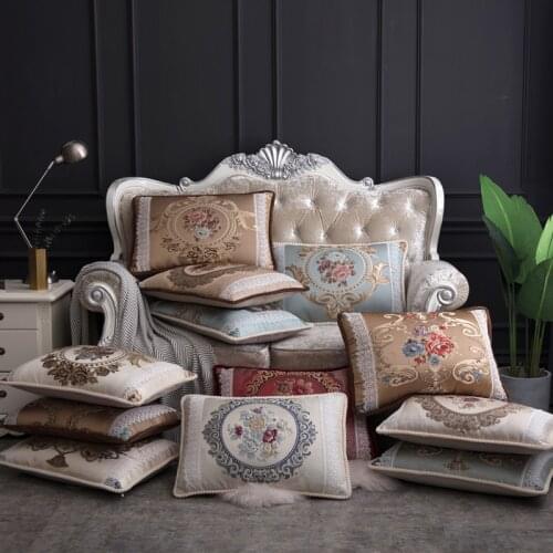 Classical Luxury Pillow Cover 48x68cm Large Size Cream Blue Jacquard Floral Pattern Royal American Style