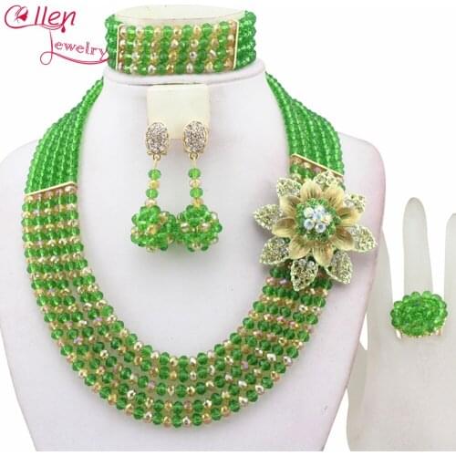 Classic Women jewelry Nigerian Wedding bridal African Crystal Beads Jewelry Sets New Arrived dubai green Necklace setE1047