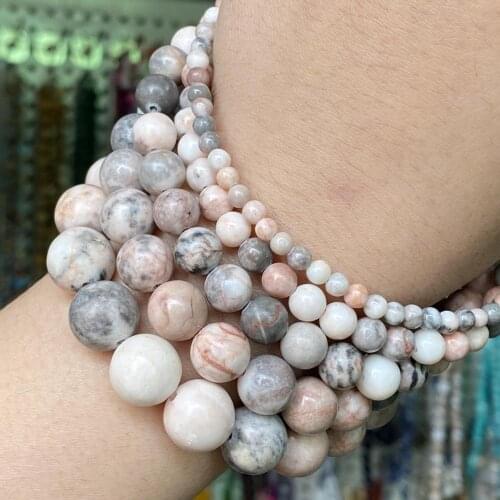 Natural Stone Pink Zebra Jaspers Round Beads For Jewelry Making Loose Spacer Beads Diy Bracelet Necklace Accessories 4--12mm 15