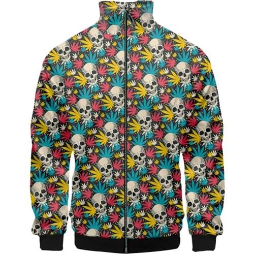 Stand-up Collar Jacket New Skull Anime Colorful Maple Leaf 3d-printed Casual Funny Suitable Oversized Fitness Zipper Sport Coats