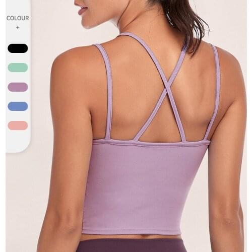 Summer Gym Tops Women Sports Bra Sexy Slender Cross Crop Tops Shockproof Underwear Sportswear Running Fitness Vest With Pad2XL