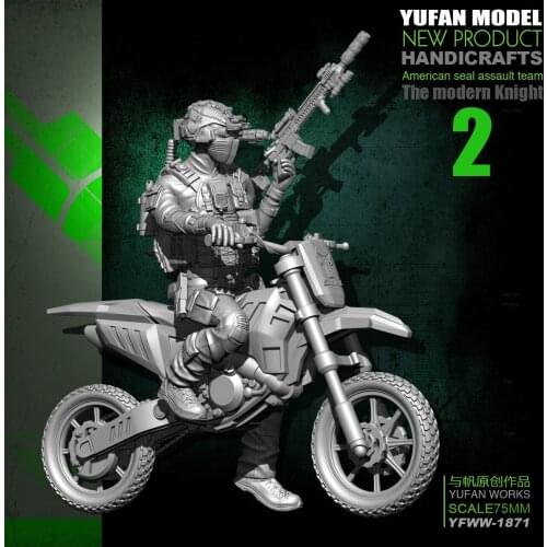 Yufan Model Original 75mm 1/24 Motorcycle Us Army Resin Soldier Yfww-1871