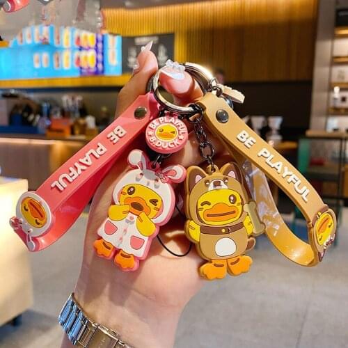 Cartoon 2D Animal Key Chain PVC Dinasour Panda Duck Pig Rabbit Keychain Car Key Ring Holder Party Birthday Gifts For Children