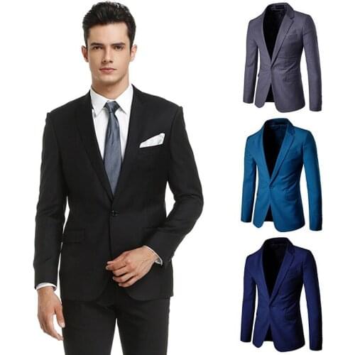 Mens Casual Suit Single-breasted One Button Solid Color Turn Down Color Cardigan Tops Long Sleeve Slim Business Suit