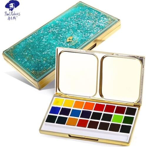 Official Rubens 24 Color Artist Travel Portable Brilliant Series Smart Solid Watercolor Paint Set