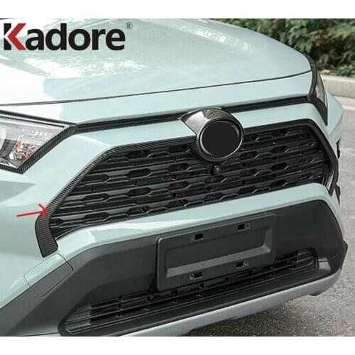 For Toyota RAV4 RAV 4 Hybrid Limited LE XLE 2019 2020 ABS Carbon Fiber Front Grill Cover Trims Strip Car Exterior Accessories