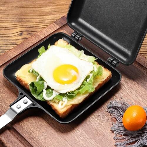 Undetachable Double-Sided Frying Pan Non-Stick Foldable Frying Pan Sandwich Mold for Waffles Bread Eggs Meat