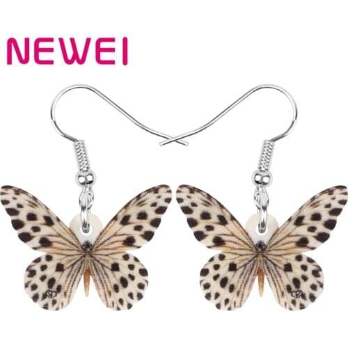Newei Acrylic Spot Brown Monarch Butterfly Earrings Insect Animal Dangle Drop Jewelry For Women Kid Teen Classic Gift Decoration