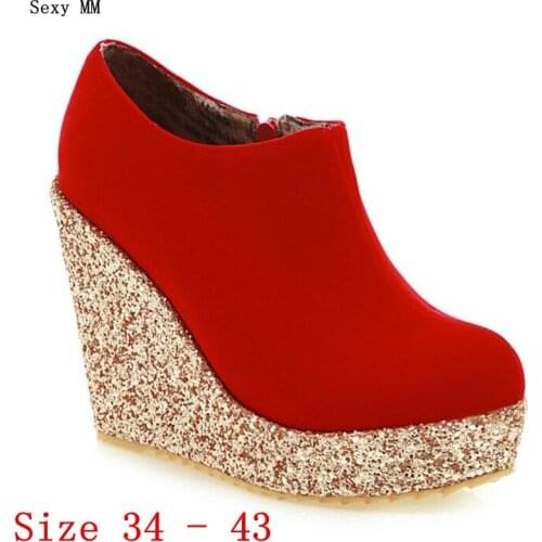 Platform Shoes Women Wedges Ankle Boots High Heels Wedge Short Boots High Heel Shoes Plus Size 34 - 40 41 42 43