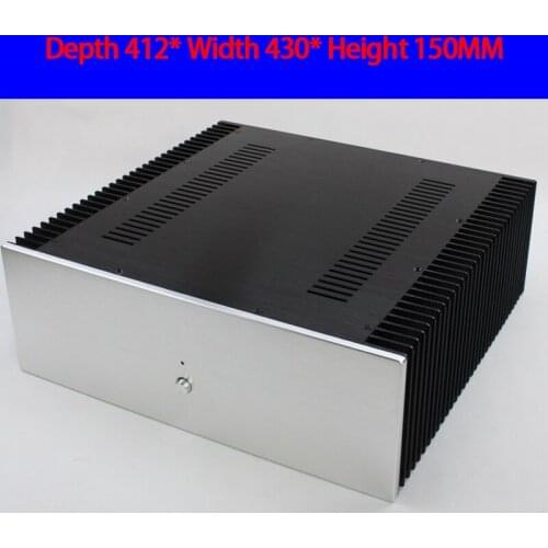 KYYSLB 412*430*150MM All Aluminum Class A Preamp Amplifier Chassis Box House DIY Enclosure with Feet Switch Amplifier Case Shell