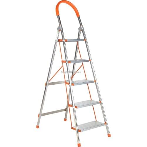 Handrail Household Five Step Ladder Folding Solid Aluminum Alloy Stairs Mobile Indoor Stainless Steel Miter Ladder