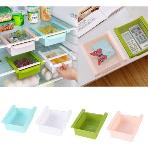 ABS Slide Storage Rack Organizer Adjustable Refrigerator Shelf Holder Drawer Organiser Space Saver Fruit Snack Kitchen Rack Shel