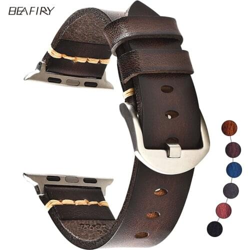 BEAFIRY Watchband for Apple Watch Band 40mm 44mm 38mm 42mm Leather Strap for iwatch 6 5 4 3 2 1 for Women Brown Black smartwatch