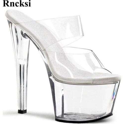 Rncksi Clear Women Wedding Party Slippers New Pole Dance Sexy Fashion 17cm High-Heeled Shoes Plus Size Slippers High Heel Shoes