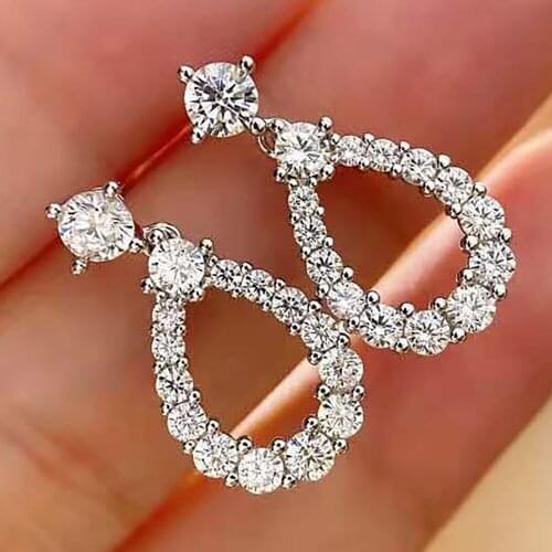 18K White Gold Women Stud Earrings Moissanite Diamonds Round Water Drop Elegant Wedding Party Engagement Anniversary Trendy