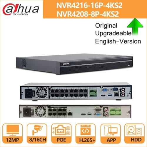 Dahua NVR 4K 32CH 16CH 8CH 4K NVR4232-16P-4KS2 NVR4216-16P-4KS2 NVR4208-8P-4KS2 with HDD H.265 2 SATA PoE for IP Camera Security
