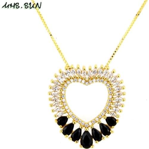 MHS.SUN Fashion 2019 New Love Heart Cubic Zircon Pendant Necklace Women Gold Color Chain Necklace For Christmas Jewelry Gift 1PC