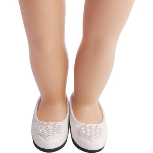 18 inch Girls doll shoes White pearl shoes princess wedding shoes PU American newborn shoe Baby toys fit 43 cm baby dolls s94