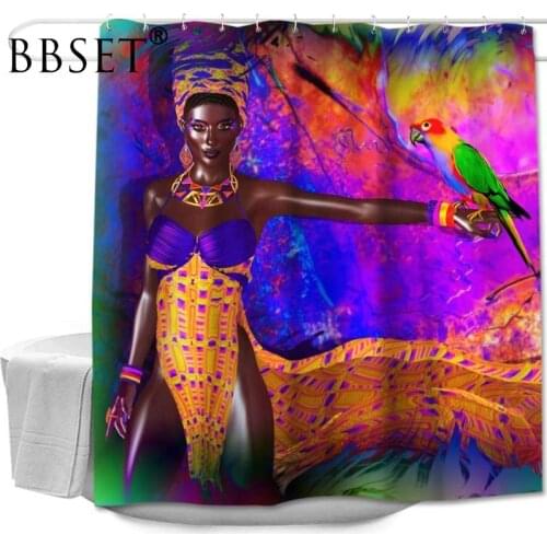 Colorful Star Shower Curtain African Woman & Parrot 3D Printed Waterproof Multi-size Cortina De Bano Bathroom Decor with Hooks