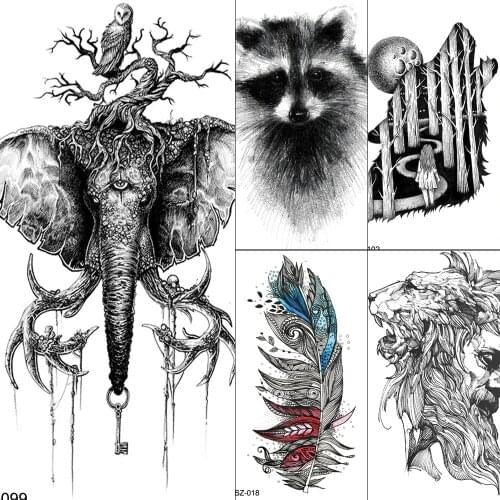 Temporary Tattoo Stickers Women Body Art Painting Elephant Totem Branch Fake Water Transfer Tatoos Owl Ancient Tattoo Cosmetic