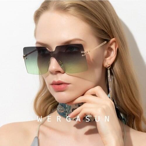 WERGASUN Fashion Oversized Square Sunglasses Women Brand Designer Vintage Gradient Sunglasses For Women Men Eyewear UV400