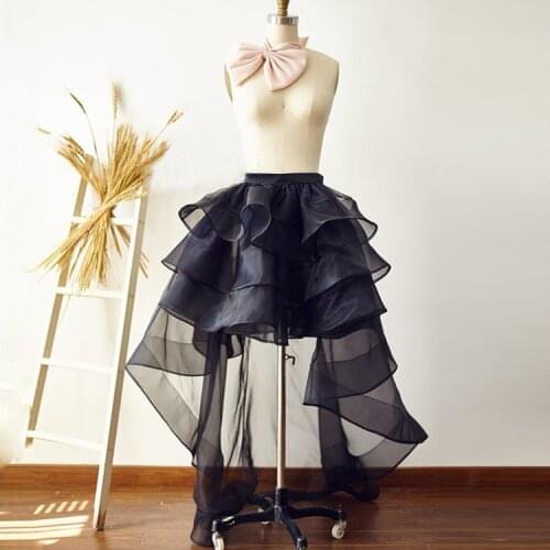 Black Horsehair Women Organza Skirt Hi Low Asymmetrical Tutu Skirt Bridal Wedding Bridesmaid Skirt Custom Made Prom Party Gown