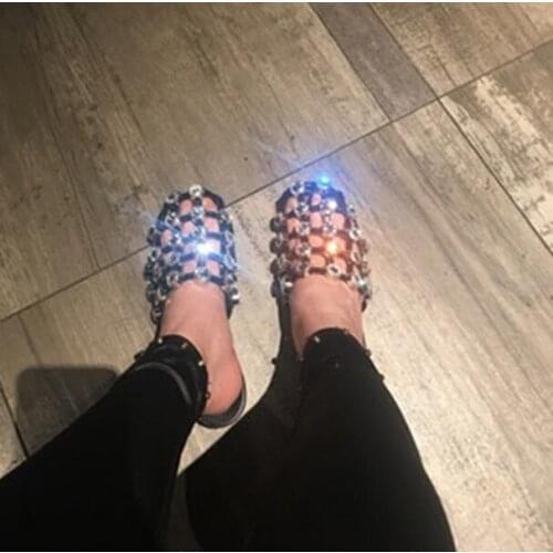 Sestito Hot 2018 Ladies Casual Diamond Cage Cuts Out Flat Sandals Slide Girls Slip-on Slingback Shoes Beach Shoes Big Szie 44