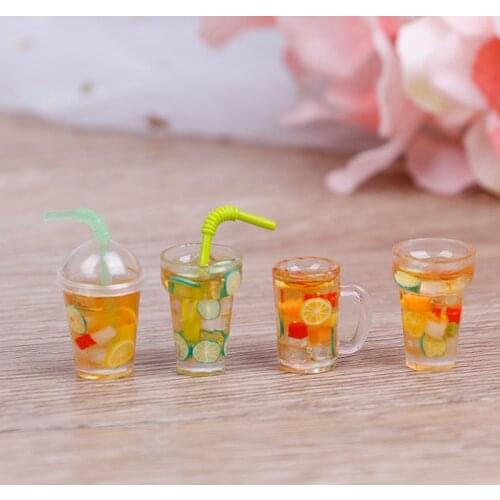 1Pcs 1/12 Dollhouse Miniature Accessories Mini Resin Fruit Tea Cup Simulation Miniature Drinks Model Toy Doll Home Decoration