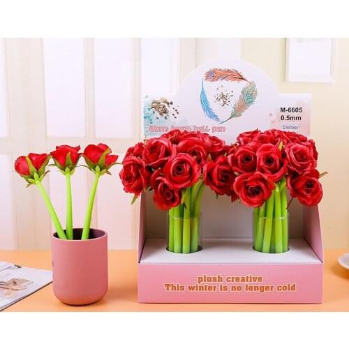 1PC 0.5mm Black Ink Neutral Pen Rose Flower Silicone Gel Pen Simulation Flower Valentines Day Gift School Home Decor