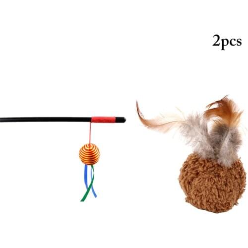 2PCS Cat Teaser Toy Bell Ribbon Ball Cat Wand Toy Cat Toy Ball with Feather Cat Funny Favor Toy Interactive Toys for Pet