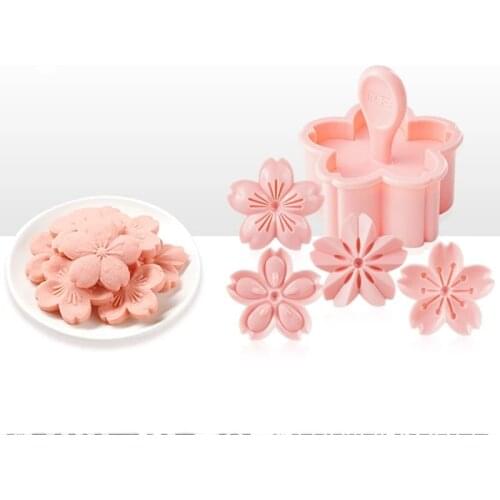 5pcs/set Sakura Cookie Mold Biscuit Mold Cutter Cookie Press Stamp Pink Cherry Blossom Mold DIY Fondant Mold Baking Decor Tool