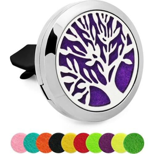 Tree of life 20 styles Aroma Essential Oil Car Locket Perfume Diffuser Vent Clip Stainless Steel Magnetic locket 10 Pads as gift