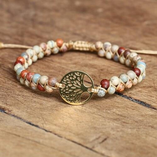 4mm Shoushan Stone Stainless Steel Tree of Life Bracelet Beads String Charm Braided Bracelets Yoga Friendship Handmade Bracelet