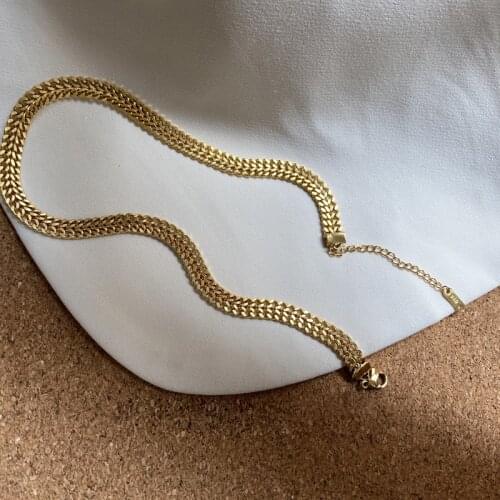 2021 New Design Double Layer Short Woven Choker Necklaces For Female Vintage Stainless Steel Plated 18k Gold Chain Necklace