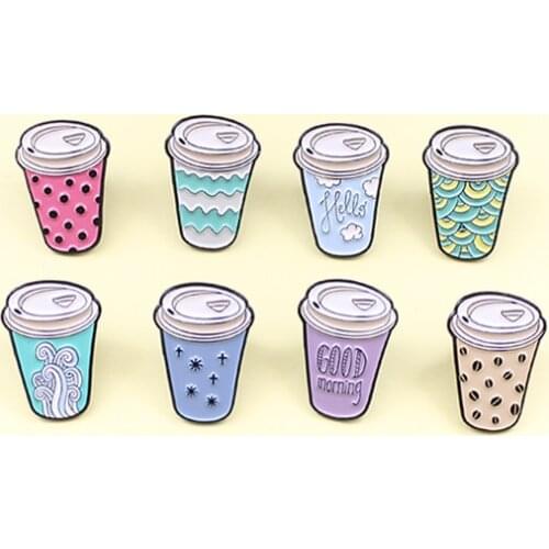 Color delicate milk tea beverage can enamel jewelry pin wave cloud coffee beans good morning snowflake pattern shirt brooch gift