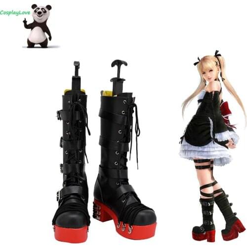 Dead Or Alive Marie Rose Black Red Shoes Cosplay Long Boots Leather Custom Made For Christmas