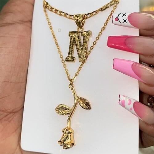 Goth Gold Chain Initial Necklace For Women Stainless Steel Letter Necklace A-Z Alphabet Pendant choker Jewelry collier femme