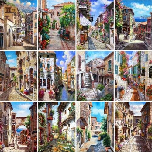 HUACAN Oil Painting Street Landscape Drawing On Canvas HandPainted Art Gift DIY Coloring By Number House Kits Home Decoration