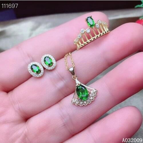 KJJEAXCMY fine jewelry 925 sterling silver inlaid natural diopside earrings ring pendant classic girl suit support test