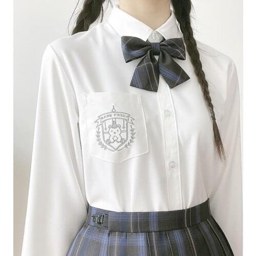 JK Uniform Embroidered Jk Shirt Spring Autumn School Girl Long Sleeve White Base Shirt
