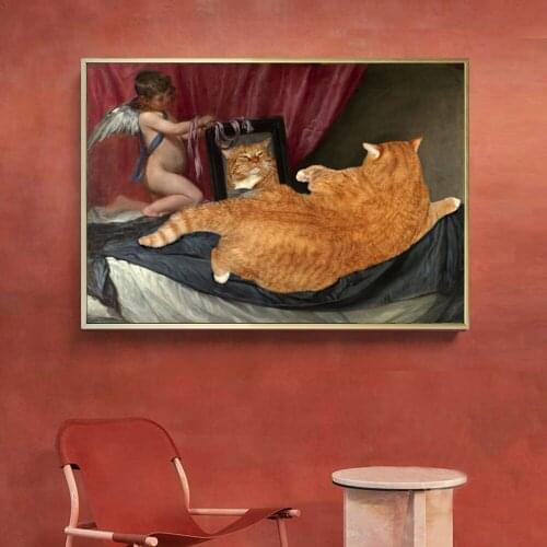 Nordic Style Canvas Print Angel Cat Painting Home Decoration Wall Art Picture Watercolor Creative For Living Room Modular Poster