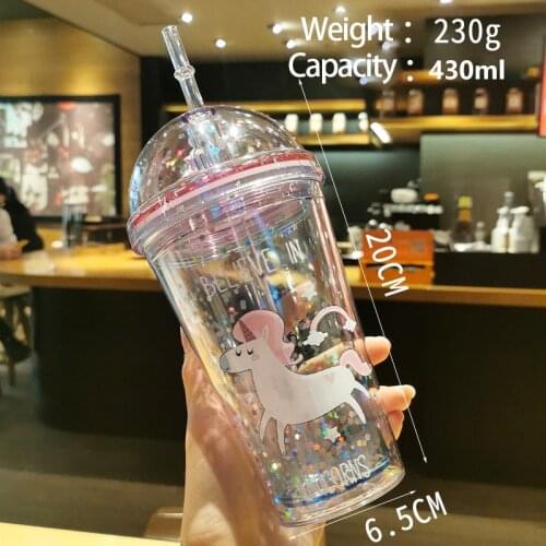 Kawaii cute cup with straw bubble tea tumbler with straw for Drinking Coffee Mug Juice Milk straw cup Hidden Ice Cup child gift